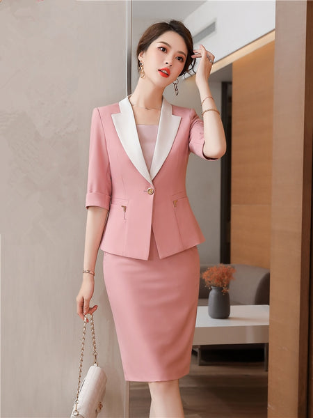 Womens blazer Skirt Two Piece Sets 2023 Spring Autumn Office Ladies Elegant Formal Suits Jecket Back Split Midi Skirt Chic Sets