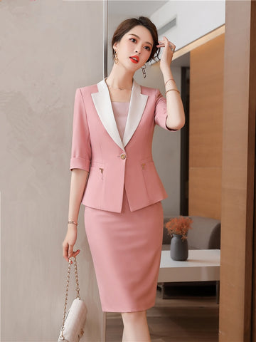 Womens blazer Skirt Two Piece Sets 2023 Spring Autumn Office Ladies Elegant Formal Suits Jecket Back Split Midi Skirt Chic Sets