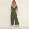 Womens sexy Party Clubwear Short Sleeve Summer Jumpsuit elegant deep V neck loose Romper Chiffon Female Trousers salopette femme