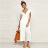 Womens sexy Party Clubwear Short Sleeve Summer Jumpsuit elegant deep V neck loose Romper Chiffon Female Trousers salopette femme