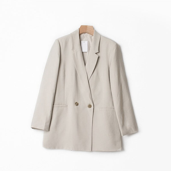 Wool Blend Blazer Women Loose Double Breasted Long Sleeve Simple Elegant Autumn Winter Office Lady Suit Coat 2022