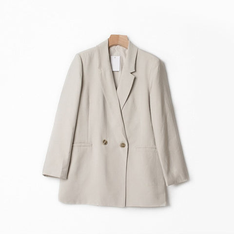 Wool Blend Blazer Women Loose Double Breasted Long Sleeve Simple Elegant Autumn Winter Office Lady Suit Coat 2022