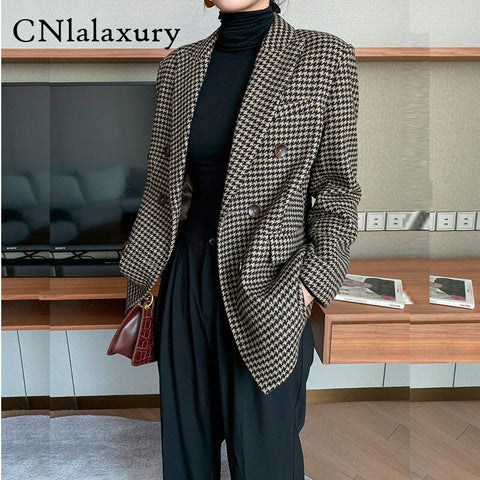 Wool suit jackets women Plaid Woolen Blazer feminino Casual outer clothing 2022 Autumn winter jacket coat abrigos mujer