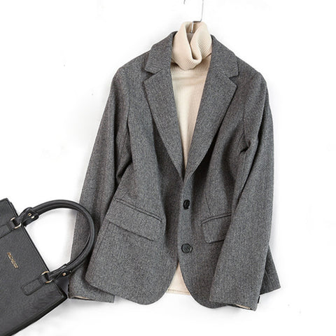 Woolen Blazers Coat Women Autumn Winter Double Breasted Blazers Office Lady Blazers Jacket