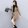 Woolen Suit  Skirt 2023 Women's Autumn And Winter Ladies Temperament Plaid Coat Mid-Length Slim Two Piece Set M2110