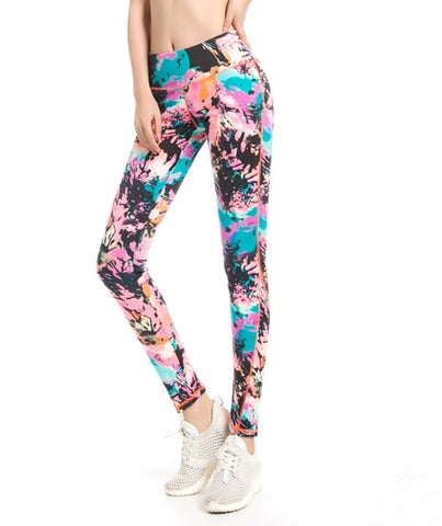 Workout Legging Autumn Winter Female Bright Color Legging High Waist Attractive Graffiti Abstract Printed Trouser