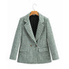 XEASY 2022 Tweed Women Two-piece Set Green Plaid Vintage Office lady Double Breasted Blazer Female Slim High Waist Skirt Suit
