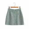 XEASY 2022 Tweed Women Two-piece Set Green Plaid Vintage Office lady Double Breasted Blazer Female Slim High Waist Skirt Suit