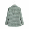 XEASY 2022 Tweed Women Two-piece Set Green Plaid Vintage Office lady Double Breasted Blazer Female Slim High Waist Skirt Suit