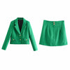 XEASY 2022 Tweed Women Two-piece Set Green Vintage Office Lady Single Breasted Blazer Female Casual Slim High Waist Skirt Suit