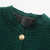XEASY 2023 Tweed Women Two-piece Set Green Vintage Office Lady Single Breasted Blazer Female Casual Slim High Waist Skirt Suit