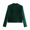 XEASY 2023 Tweed Women Two-piece Set Green Vintage Office Lady Single Breasted Blazer Female Casual Slim High Waist Skirt Suit