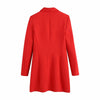 XEASY 2022 Women Elegant Red Notched Long Sleeve Suit Female Vintage Loose Office Lady Double Breasted Blazer Casual Tops