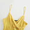 XEASY 2022 Women Satin Midi Dress Yellow Slip Summer Dress Vintage Button decoration Female Elegant Night Sexy Dresses Vestidos