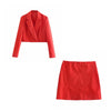 XEASY 2022 Women Two-piece Set Cotton Red Vintage Office Lady Hidden Breasted Short Blazer Female Slim High Waist Skirt Suits