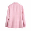 XEASY 2022 Women Two-piece Set Pink Tweed Vintage Office  lady Double Breasted Blazer Female Slim High Waist Culottes Skirt Suit