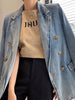 XFPV Solid Double Breasted Denim Blazers Korea 2023 Autumn  Personality Slim Blazer Coat Women