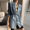 XFPV Solid Double Breasted Denim Blazers Korea 2023 Autumn  Personality Slim Blazer Coat Women