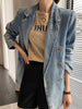 XFPV Solid Double Breasted Denim Blazers Korea 2023 Autumn  Personality Slim Blazer Coat Women
