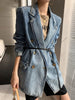 XFPV Solid Double Breasted Denim Blazers Korea 2023 Autumn  Personality Slim Blazer Coat Women