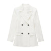 XITIMEAO Women Double Breasted White Blazer Coat Vintage Long Sleeve Flap Pockets Female Outerwear Chic Veste Femme