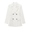 XITIMEAO Women Double Breasted White Blazer Coat Vintage Long Sleeve Flap Pockets Female Outerwear Chic Veste Femme