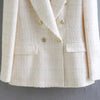 XITIMEAO Women Tweed Double Breasted Blazer Coat Vintage Long Sleeve Flap Pockets Female Outerwear Chic Veste Femme