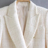XITIMEAO Women Tweed Double Breasted Blazer Coat Vintage Long Sleeve Flap Pockets Female Outerwear Chic Veste Femme