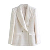XITIMEAO Women Tweed Double Breasted Blazer Coat Vintage Long Sleeve Flap Pockets Female Outerwear Chic Veste Femme