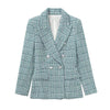 XITIMEAO Women Tweed Double Breasted Blazer Coat Vintage Long Sleeve Flap Pockets Female Outerwear Chic Veste Femme