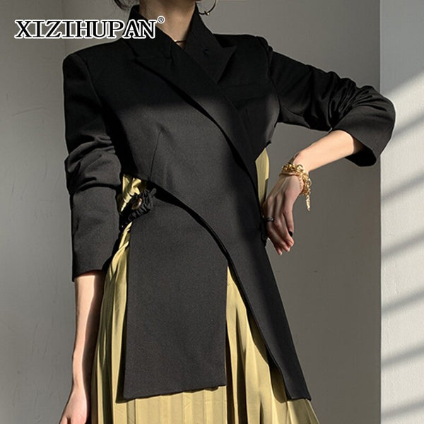 XIZIHUPAN Hollow Out Blazer For Women Notched Long Sleeve Cross Backless Patchwork Casual Loose Coats Female 2023 Spring Clothes