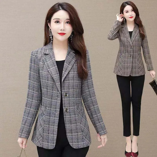 XL-5XL Spring Women's Jacket Plaid Long Sleeve Blazer Women Clothes Elegant Ladies Business Office Suit Outerwear