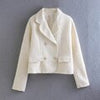 XNWMNZ 2023 Women Textured Double Breasted Short Blazer Jacket Woman Retro Pockets Casual Female Chic Jacket