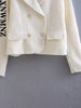 XNWMNZ 2023 Women Textured Double Breasted Short Blazer Jacket Woman Retro Pockets Casual Female Chic Jacket