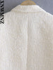 XNWMNZ 2023 Women Textured Double Breasted Short Blazer Jacket Woman Retro Pockets Casual Female Chic Jacket