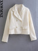 XNWMNZ 2023 Women Textured Double Breasted Short Blazer Jacket Woman Retro Pockets Casual Female Chic Jacket