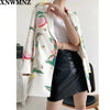 XNWMNZ Blazer Women 2023 Double Breasted Fruit Print Blazer Coat Vintage Long Sleeve Female Outerwear Chic Tops