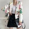 XNWMNZ Blazer Women 2023 Double Breasted Fruit Print Blazer Coat Vintage Long Sleeve Female Outerwear Chic Tops