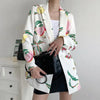 XNWMNZ Blazer Women 2023 Double Breasted Fruit Print Blazer Coat Vintage Long Sleeve Female Outerwear Chic Tops