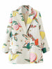 XNWMNZ Blazer Women 2023 Double Breasted Fruit Print Blazer Coat Vintage Long Sleeve Female Outerwear Chic Tops