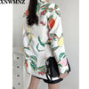XNWMNZ Blazer Women 2023 Double Breasted Fruit Print Blazer Coat Vintage Long Sleeve Female Outerwear Chic Tops