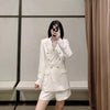 XNWMNZ Women 2023 white blazer for women blazer double breasted jackets ladies formal suit jackets back vent hem