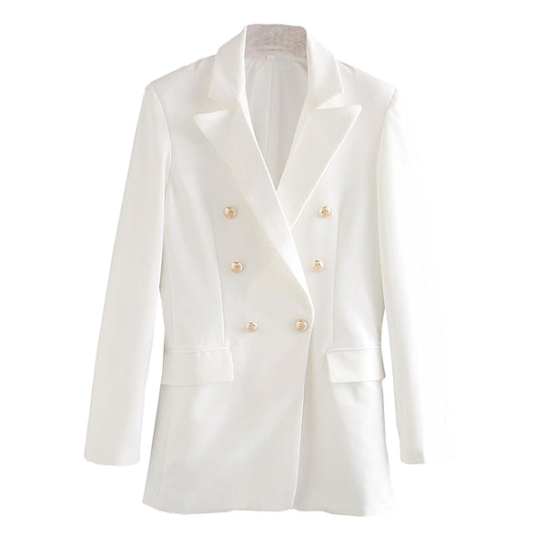 XNWMNZ Women 2023 white blazer for women blazer double breasted jackets ladies formal suit jackets back vent hem