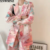 XNWMNZ Women Printed Mixed Color Double Breasted Blazer Lapel Long Sleeve Loose Jacket Tide Spring Autumn 2023