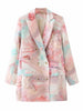 XNWMNZ Women Printed Mixed Color Double Breasted Blazer Lapel Long Sleeve Loose Jacket Tide Spring Autumn 2023