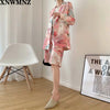 XNWMNZ Women Printed Mixed Color Double Breasted Blazer Lapel Long Sleeve Loose Jacket Tide Spring Autumn 2023
