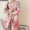 XNWMNZ ZA Women Printed Mixed Color Double Breasted Blazer Lapel Long Sleeve Loose Jacket Tide Spring Autumn 2022