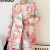 XNWMNZ ZA Women Printed Mixed Color Double Breasted Blazer Lapel Long Sleeve Loose Jacket Tide Spring Autumn 2022