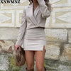XNWMNZ Za 2022 2 Pieces Sets Women Office Cropped Blazers Jackets And High Wasit Mini Skirts Side Split Fork Women Sets