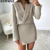 XNWMNZ Za 2022 2 Pieces Sets Women Office Cropped Blazers Jackets And High Wasit Mini Skirts Side Split Fork Women Sets